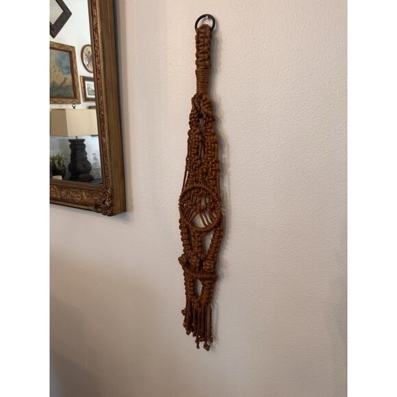 Vintage 1970s Macrame Wall Hanging Boho Brown Braided Fiber Art 34” - Picture 12 of 16